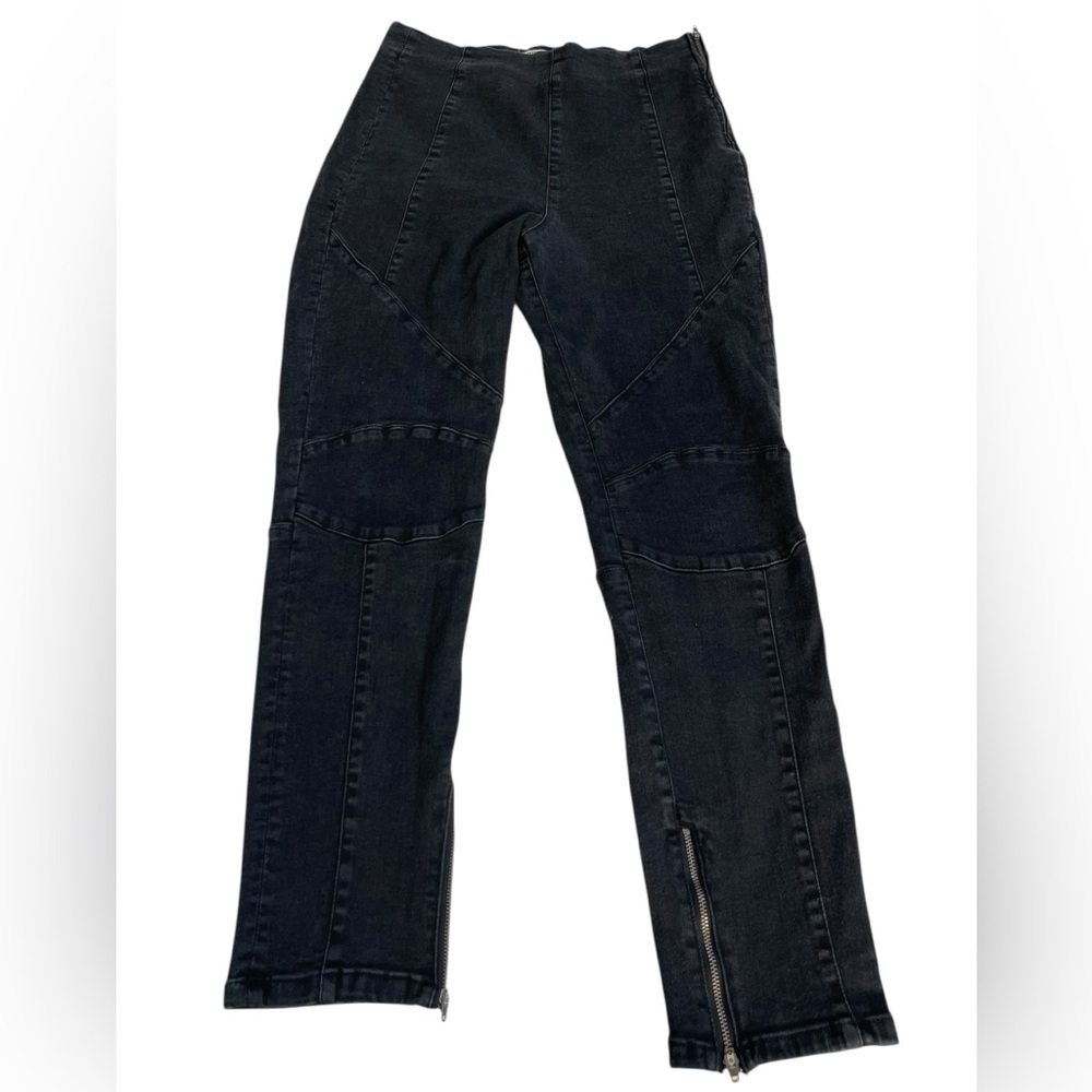 We The Free Moto Skinny Jeans 31 Black High Rise Zip Ankle Biker Panel Stretch